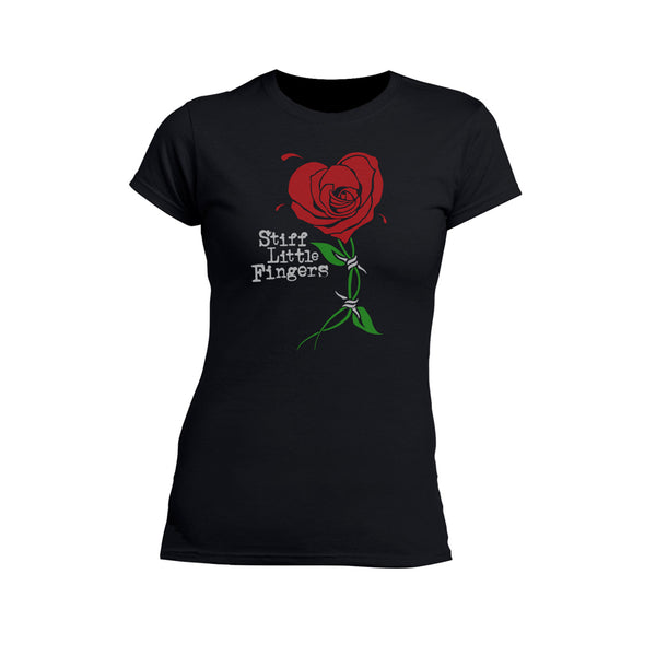 Barbed Rose Ladies Scoop Neck Black T-Shirt