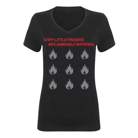 Inflammable Material Ladies V Neck T-Shirt Black